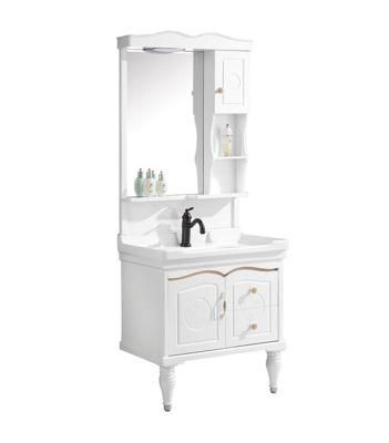 Modern White Wood Grain PVC Coated Bathroom Furniture Cabinet 36 Inch Bathroom Vanity