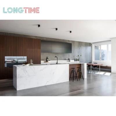 Uniquely Designed Dining Kitchen Cabinets Veneer Finish Handleless Kitchen Cabinets (KV06)