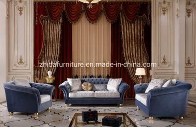 Chinese New Classical Home Furniture Villa Hotel American Style Blue Fabric 1 2 3 Sectional Sofa for Living Room Furniture