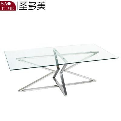 New Stainless Steel Base Rectangular Transparent Coffee Table