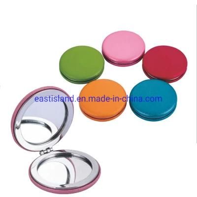 Round PU Coated Makeup Compact Mirror for Promotion