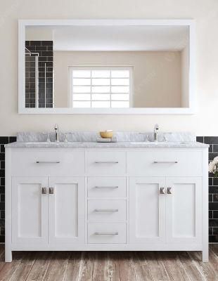 Luxury Marble Countertop Double Sink Solid Wood Bathroom Cabinet.