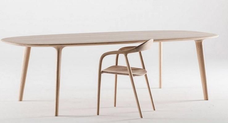 Nordic Solid Wood Hotel Furniture Dining Table Set Wooden Chair with Armrest
