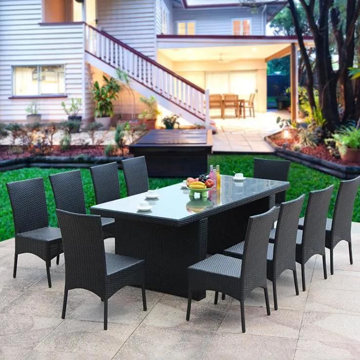 Leisure Modern Outdoor Garden Patio Tempered Glass Table 8 Seats Chair Dining Furniture Set