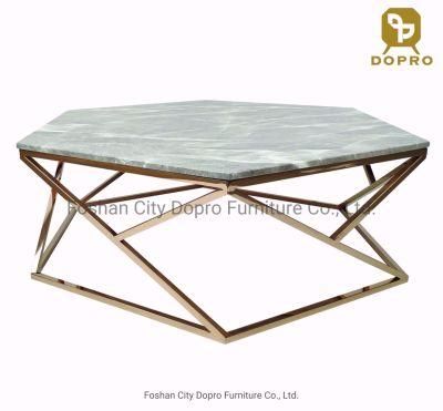 Hexagon Marble Top Golden Stainless Steel Coffee Table for Living Room Furniture