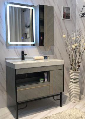 LED Luxury Bathroom Cabinet Vanity with Half Mirror Cabinet