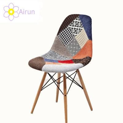 Nordic Design Modern Wooden Legs Wholesale Patchwork Fabric Cover Plastic Dining Chair