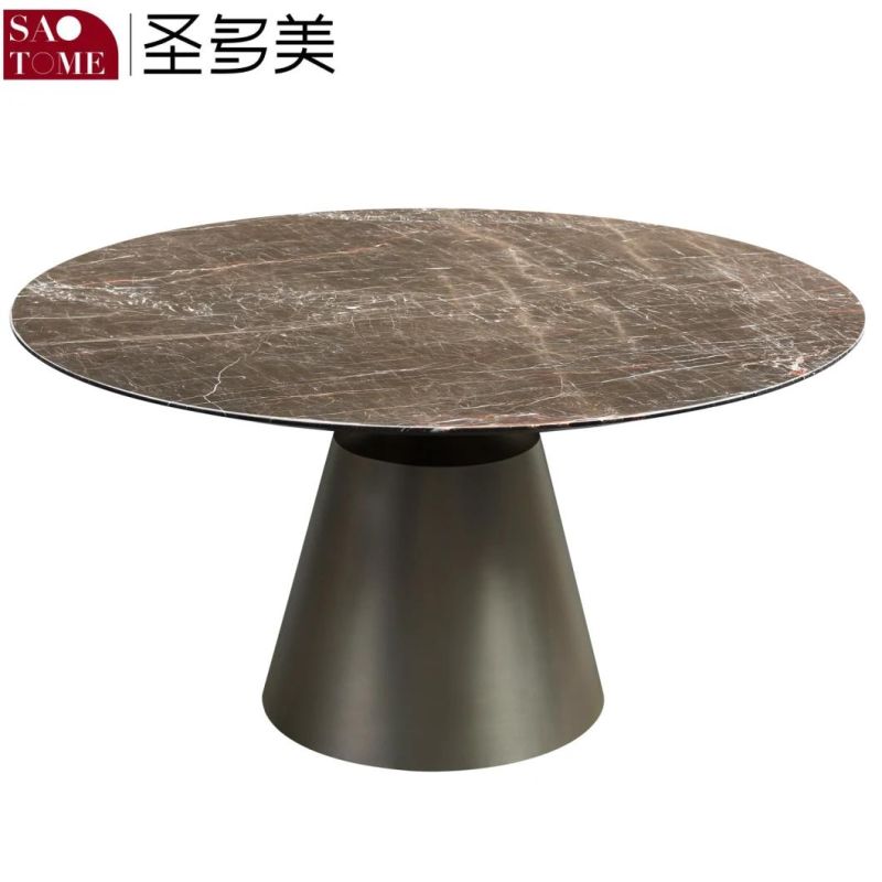 Deluxe Marble Paint Baking Hardware Brown Pearl Round Table with Turntable