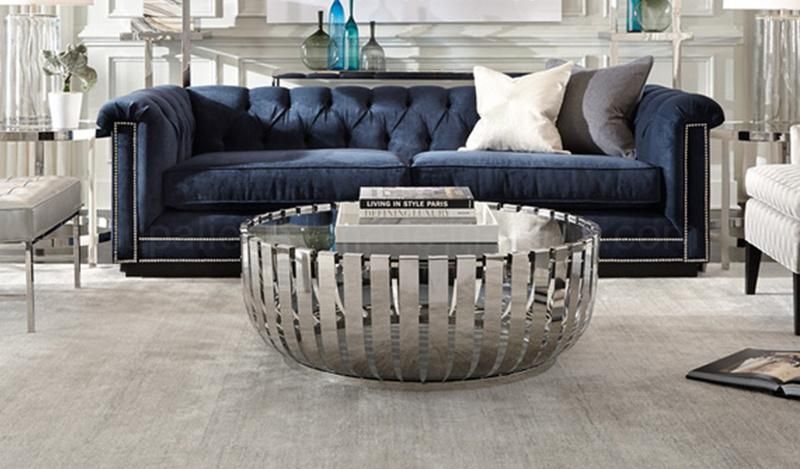 French Style Stainless Steel Clear Glass Coffee Table Round