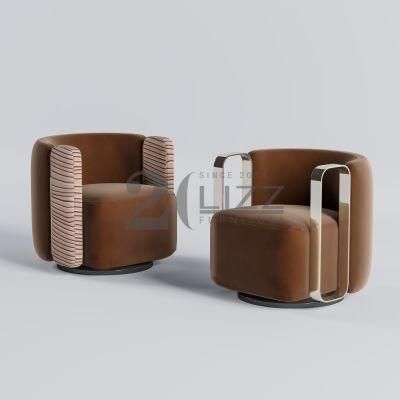 New Arrival Modern Stylish European Home Restaurant Hotel Leisure Silver Metal Armrest Fabric Couple Sofa Chair