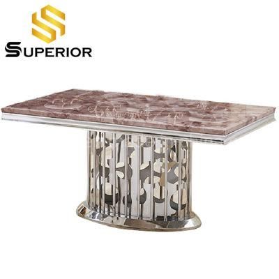 Living Room Furniture Marble Dining Table with Stainless Steel Frame