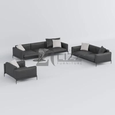 Nordic Minimalist Style Luxury Home Furniture Sectiona Geniue Leather Living Room Sofa with Metal Legs