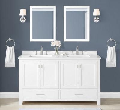 White Undermount Double Sink Bathroom Vanity with White Engineered Stone Top
