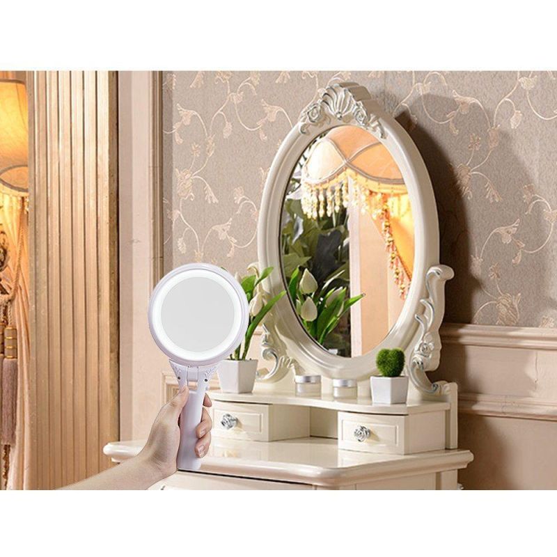 Customized Hand Round LED Light Makeup 1X/5X Magnifying Mirror