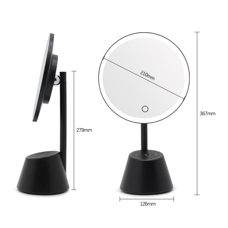 Bluetooth Speaker 360 Rotatable Round Vanity Makeup Mirror LED Lighted