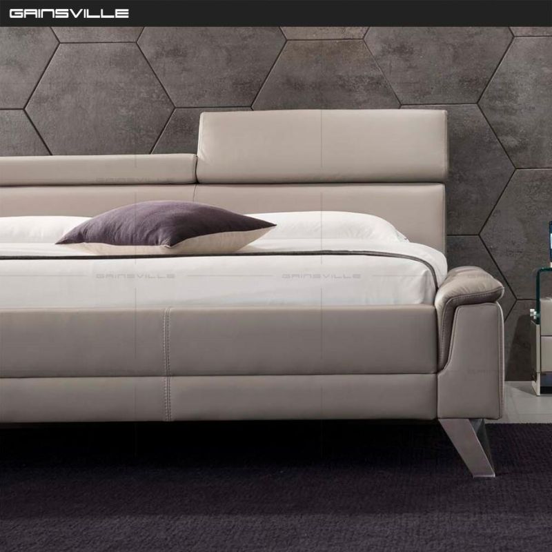 Hot Sell Modern Bedroom Leather Bed with Metal Legs and Adjustable Headboard in Bedroom Furniture