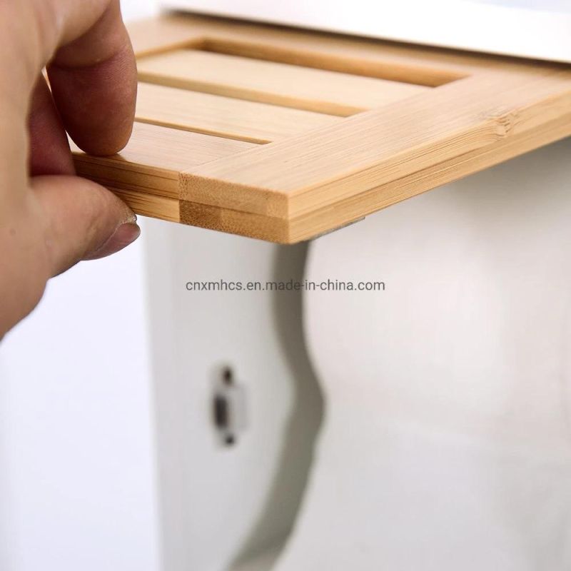 Modern Design Bamboo Wood Paper Toilet Holder Bathroom Storage Cabinet with Storage Shelf, Door