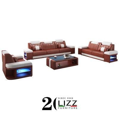 Manufacturer Retail Home Furniture European Stylish Modern Leather LED Sofa