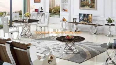 4 People Table Modern Round Gold Dining Table with Super White Black Marble Top