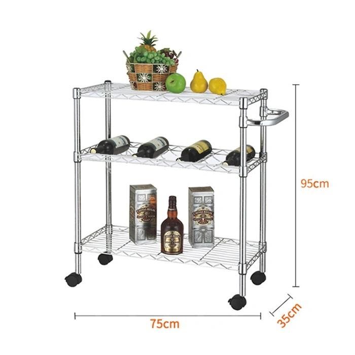 Hot Sale Metal Chrome Plating Kitchen 3 Tiers Trolley Cart for Storage