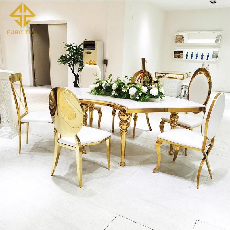 Factory Price Luxury Gold Stainless Steel Round Back Wedding Chairs