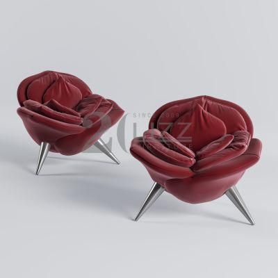 Italy Style Modern Designer Comfortable Rose Fabric Chair Unique Leisure Living Room Velvet Sofa Chair