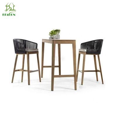 Garden Modern Outdoor Dining Leisure Rope Woven Dining Chair Wood Stand Table Furniture Set