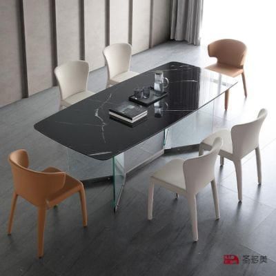 Italian Style Design Modern Extendable Dining Table Metal Glass Slate Dining Table