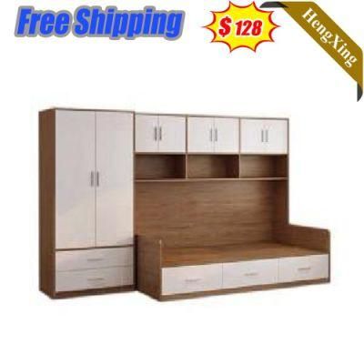 Modern Wooden Style White Color Hotel Home Living Room Storage Bunk Beds with Wardrobe Drawers Cabinet
