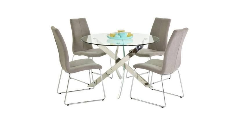 Newest Clear Tempered Glass Top Round Dining Table with Silver Stainless Steel Legs