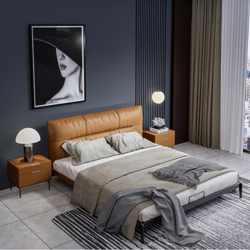Wholesale Modern Design Home Furniture Leather Bed King Size Bed with Night Stand