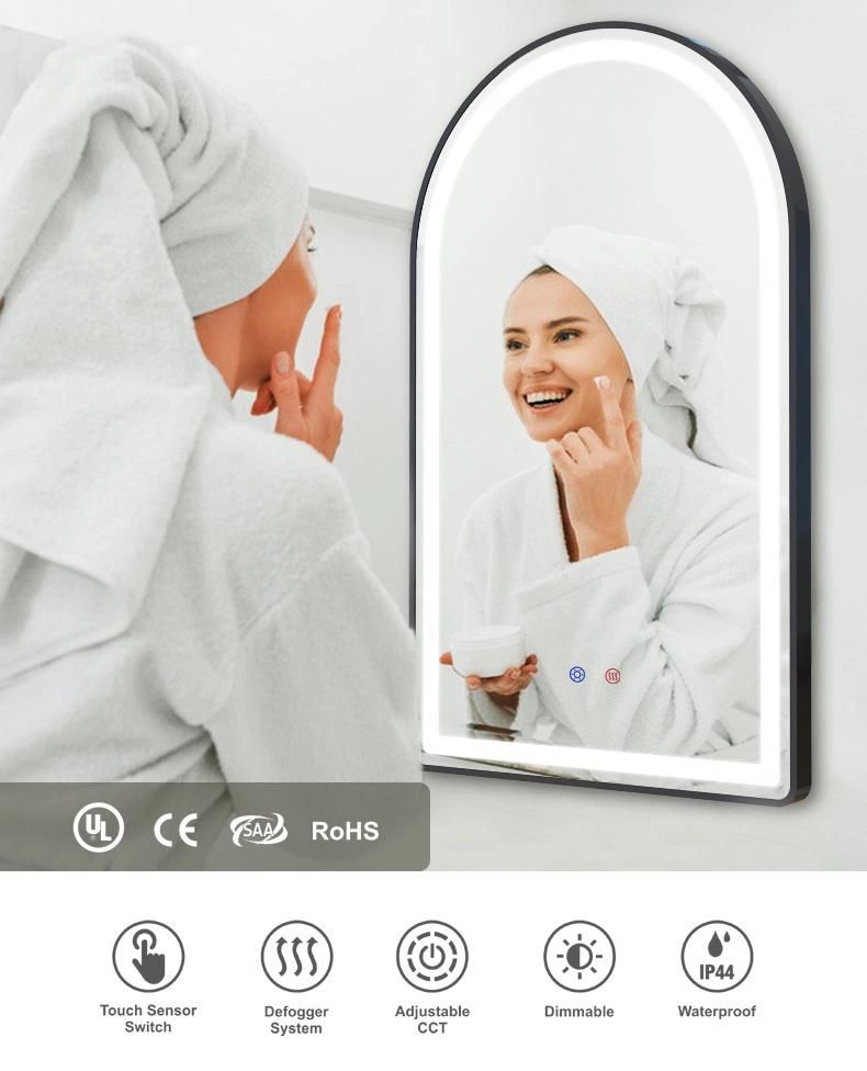 Hotel Home Decor Wall Mounted Decorative Defogger Dimming Lighted Bathroom Mirror Illuminated Makeup LED Mirror