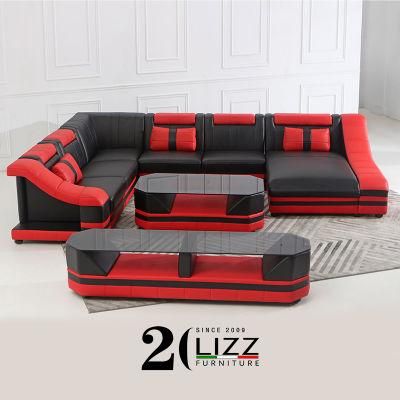 Modern Home Furniture with LED and Leather Sofa