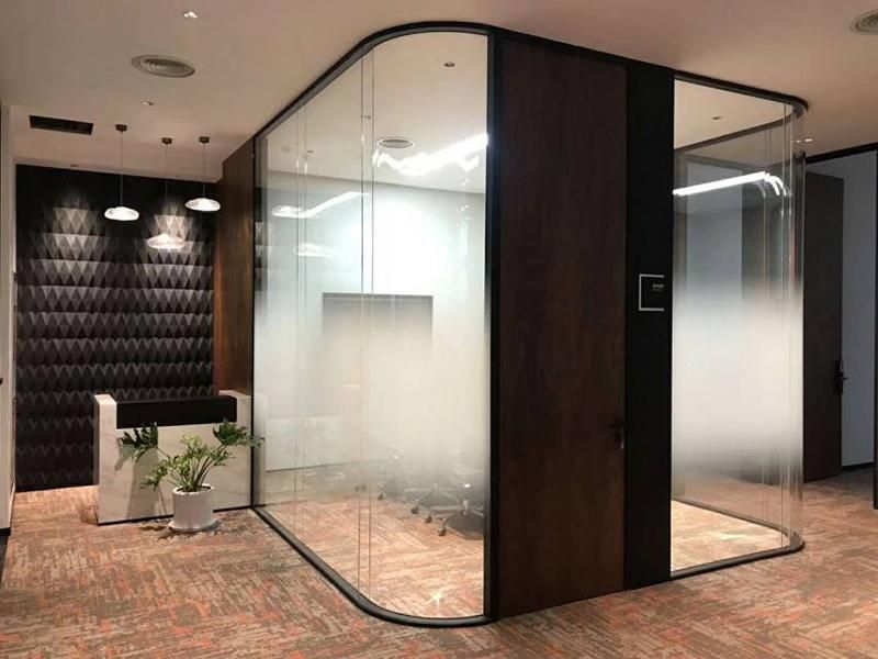 Aluminum Alloy Frame Curved Glass Partition Wall, Wall Thickness 104