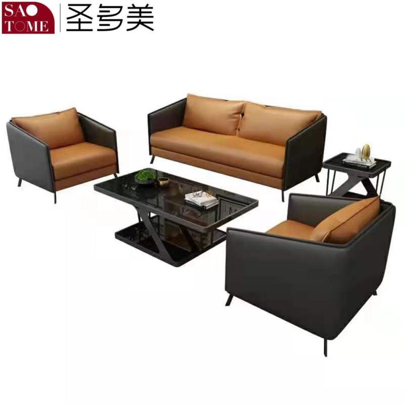 Modern Light Luxury Living Room Furniture Solid Wood Frame Leather Sofa