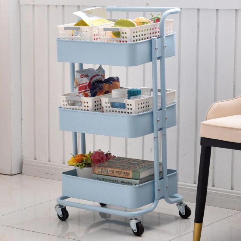 Amazon Hot Selling Kitchen Cart Hotel Foldable Three Layers ABS Storage Trolley Cart with Wheels