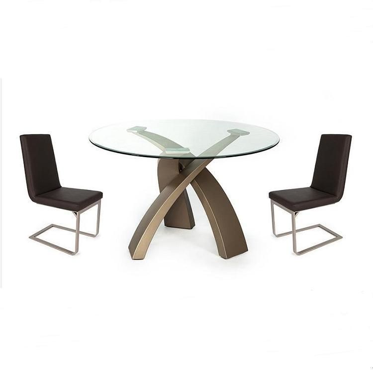 Home Restaurant Kitchen Furniture Table Sets Simple Design Modern Round Clear Tempered Glass Coffee Table Dining Table