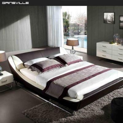 Cream Brown Color Wooden Furniture Bedroom Furniture Set PU Leather Upholstered King Bed