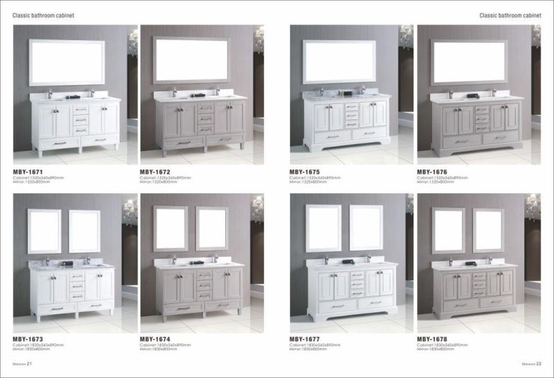 Hot Sell White Wood Bathroom Vanity with Marble Top