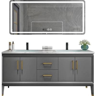 Simple Modern Nordic Floor Double Basin Bathroom Cabinet Combination