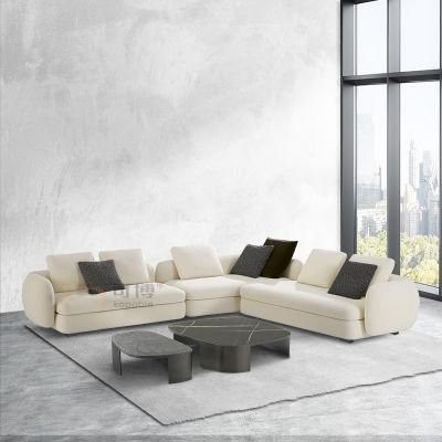 Modern Italian Fabric Sectional Sofa Set with Leather Club Arm Chair Contemporary Home Soft Seating Corner Couch for Living Room Furniture Set