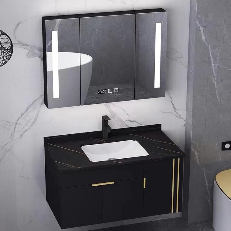 Cheap 32 Inch Bathroom Sink Cabinet Basin Mirror Bathroom Cabinet with LED Light Wooden Bathroom Vanity Cabinet
