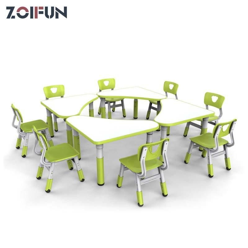 Height Adjustable Green Color Plastic Kindergarten School Desk and Chair Nursery Furniture