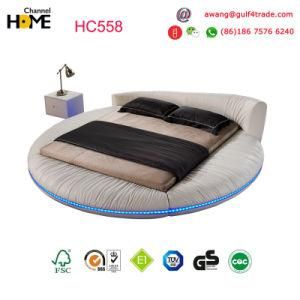 2017 Most Popular White Leather Bed King Size Round Bedroom Furniture (HC558)