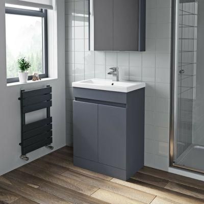 Bathroom Vanity Unit Basin Sink Storage Cabinet Furniture 2 Door 600mm Grey MDF