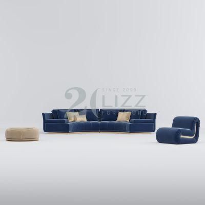 2022 Newly Italian Design Modular Living Room Furniture Modern Sectional Curved Sofa with Single Chair