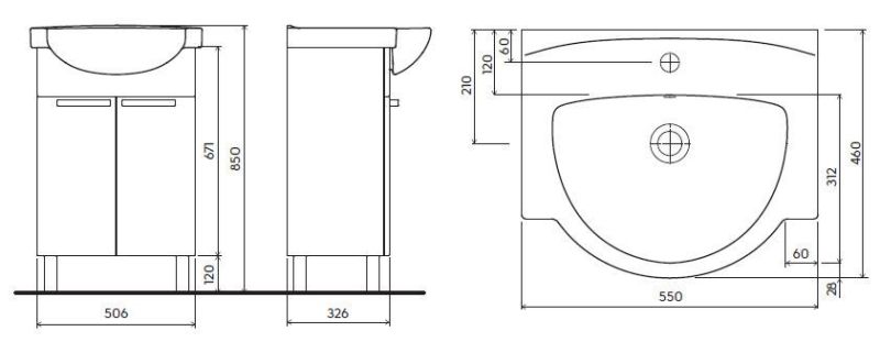 Ceramic Washbasin Furniture with Vanity Unit, Washbasin, 55 Cm