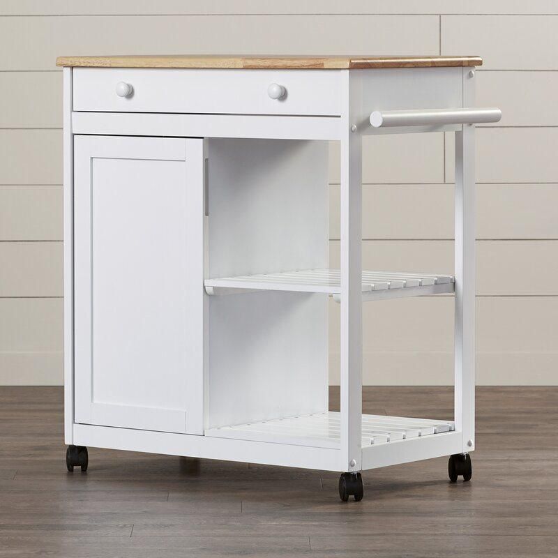 American Home Styles Antique White Painting Wooden Rolling Kitchen Cart with Wooden Top