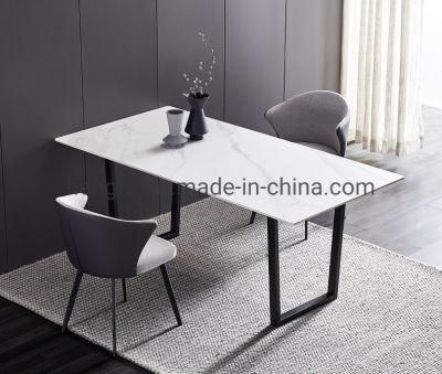Modern Restaurant Sets Furniture Metal Iron Legs Marble Dining Table