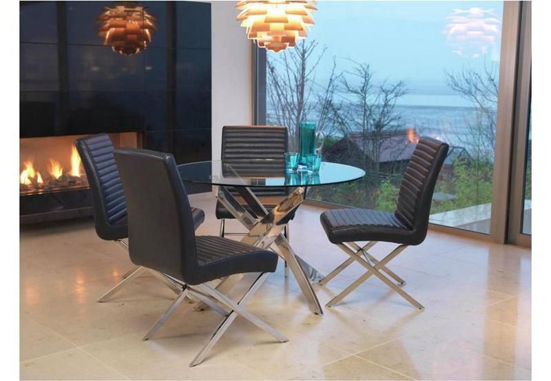 Newest Clear Tempered Glass Top Round Dining Table with Silver Stainless Steel Legs